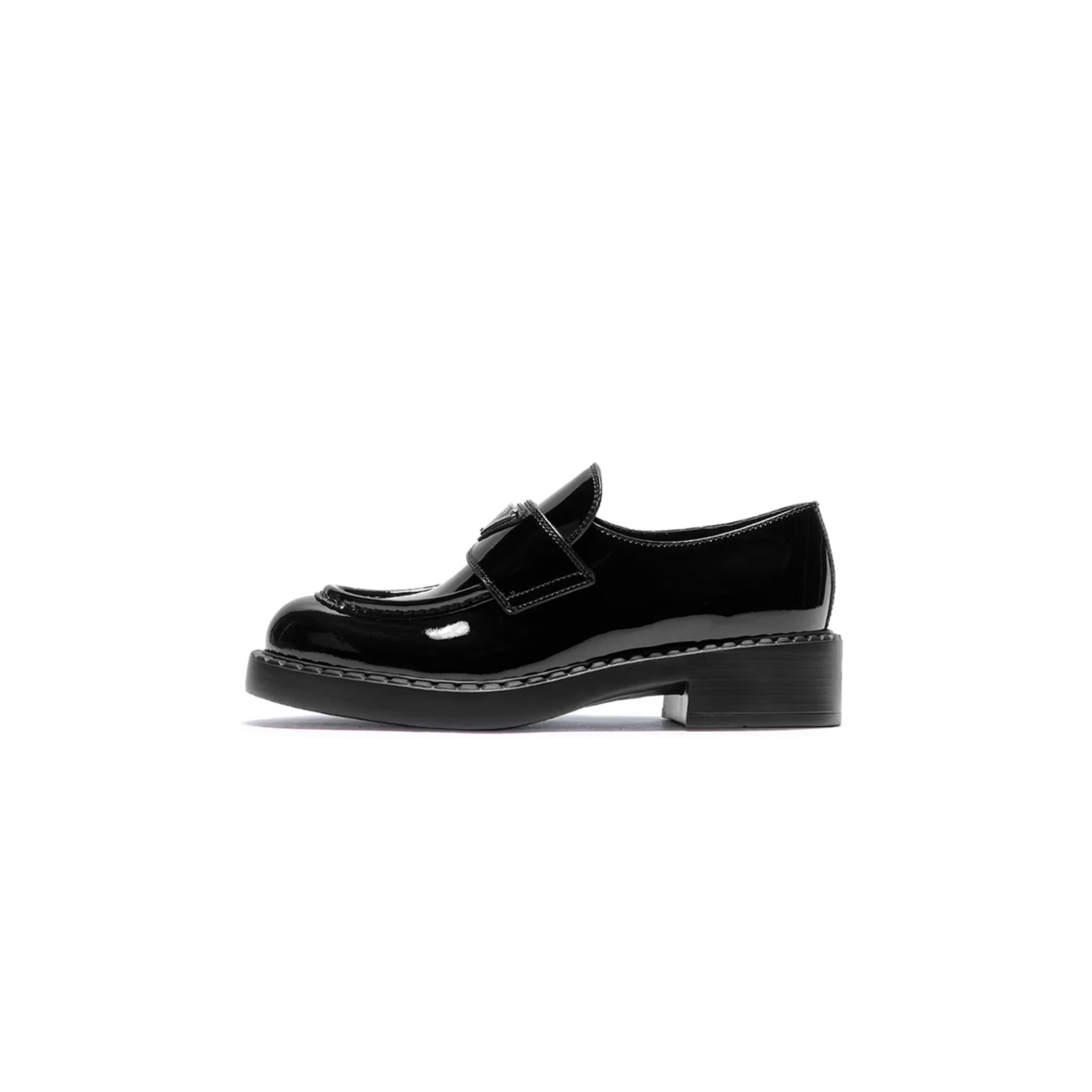 PRADA LOGO PATENT LEATHER LOAFERS 